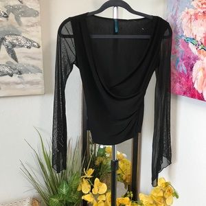 Entry Bedazzled Long Sleeve Black Mesh Blouse
